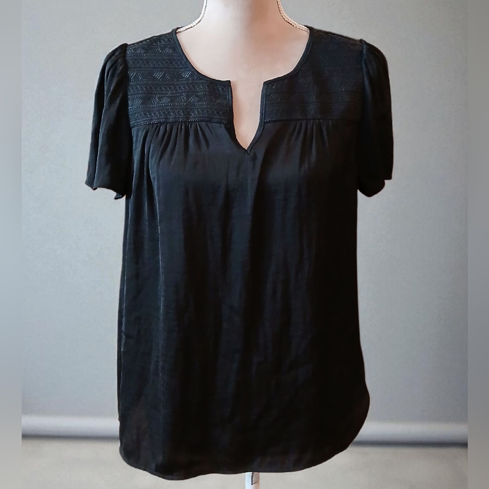 Rachel Zoe Black Silky Satin Blouse Womans Small Minimalist Classic